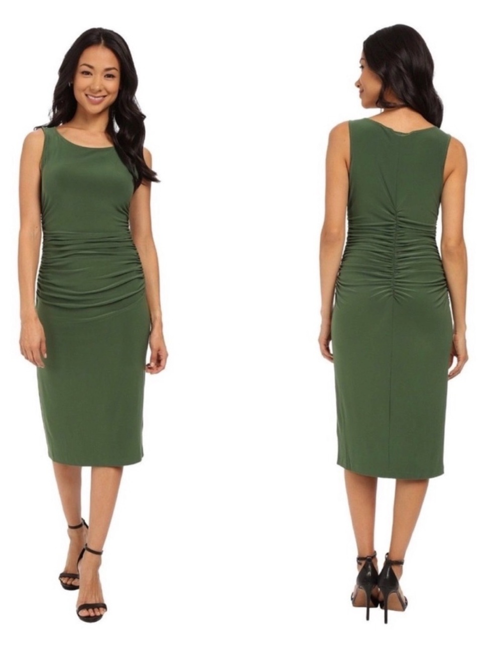 Norma Kamali x Kamalikuture Green Ruched Bodycon Cocktail Dress Sleeveless L